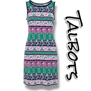 Talbots Sleeveless Shift Dress Pink Green Paisley Print Preppy Resort Size 2